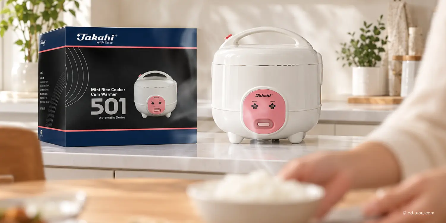Takahi mini rice cooker cum warmer 501 packaging box design